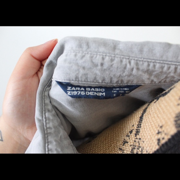Zara Basic Z1975 Denim Small Grey Long Sleeve Button Down Top - Picture 8 of 9